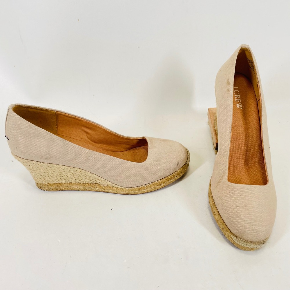 J.Crew Womens Beige Canvas Espadrille Wedge Pumps AL003 Size 9.5